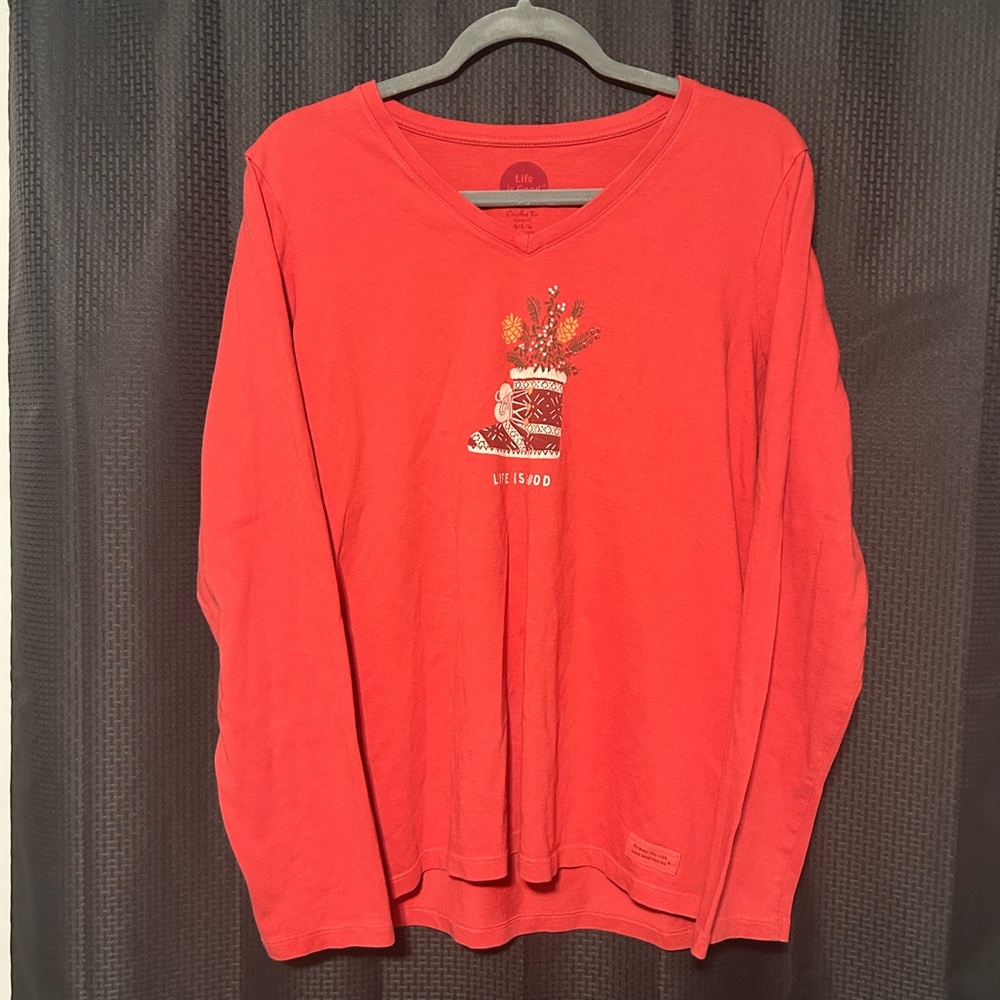 Life is Good Holidays/Christmas themed Longsleeves Crusher Tee Women’s Sz Large